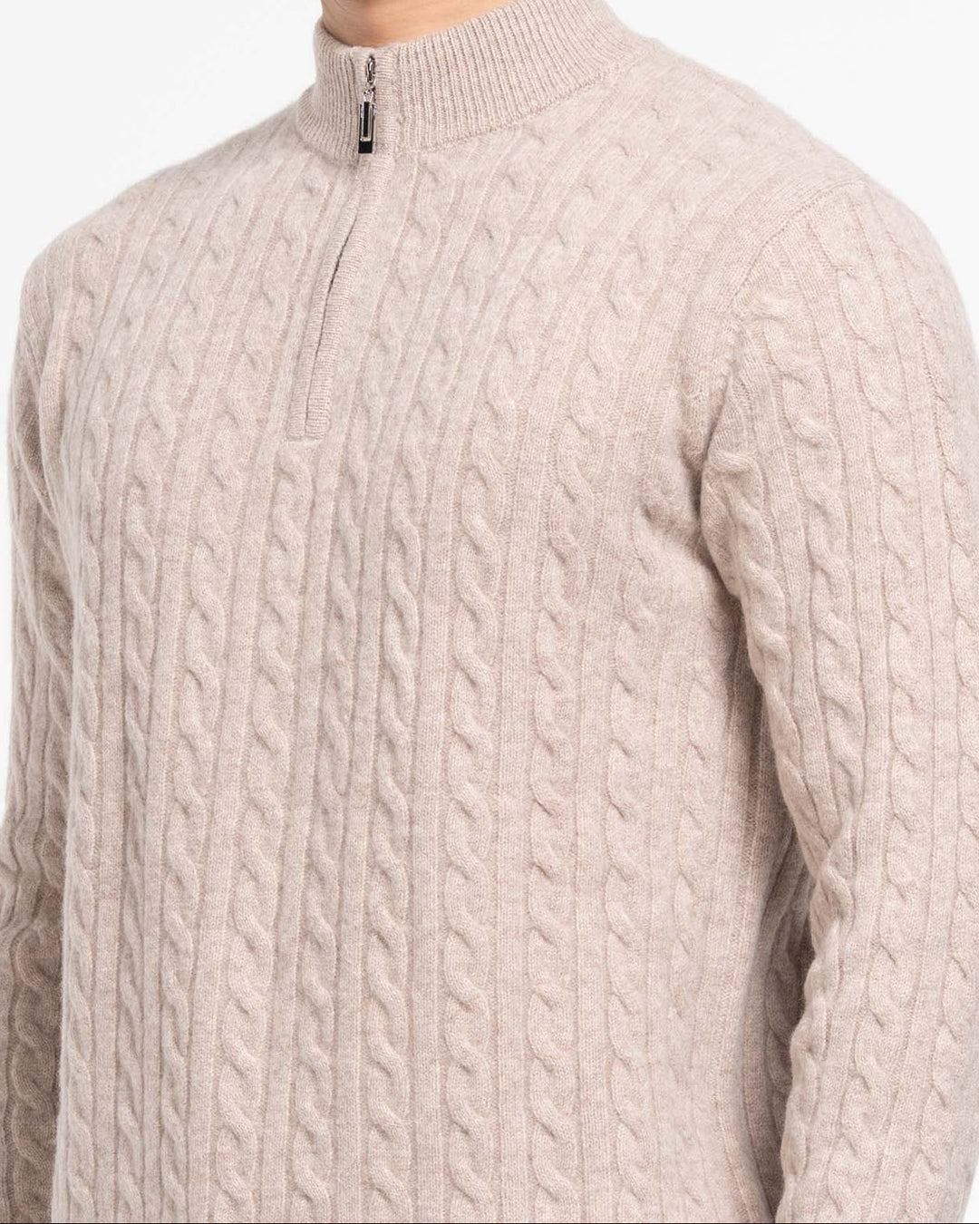 Halvzip-pullover i kashmir- og uldblanding til mænd