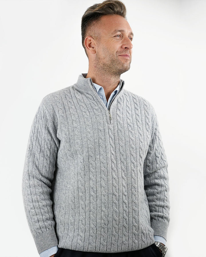 Halvzip-pullover i kashmir- og uldblanding til mænd