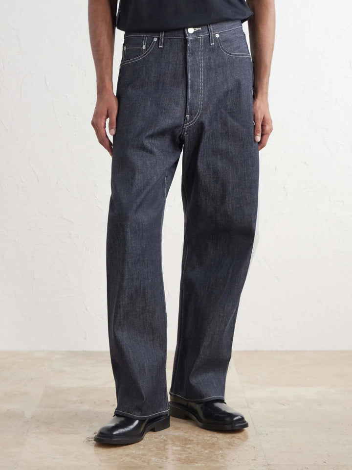 Men's Dark-Wash Straight-Leg Cotton Jeans with Classic Five-Pocket Styling
