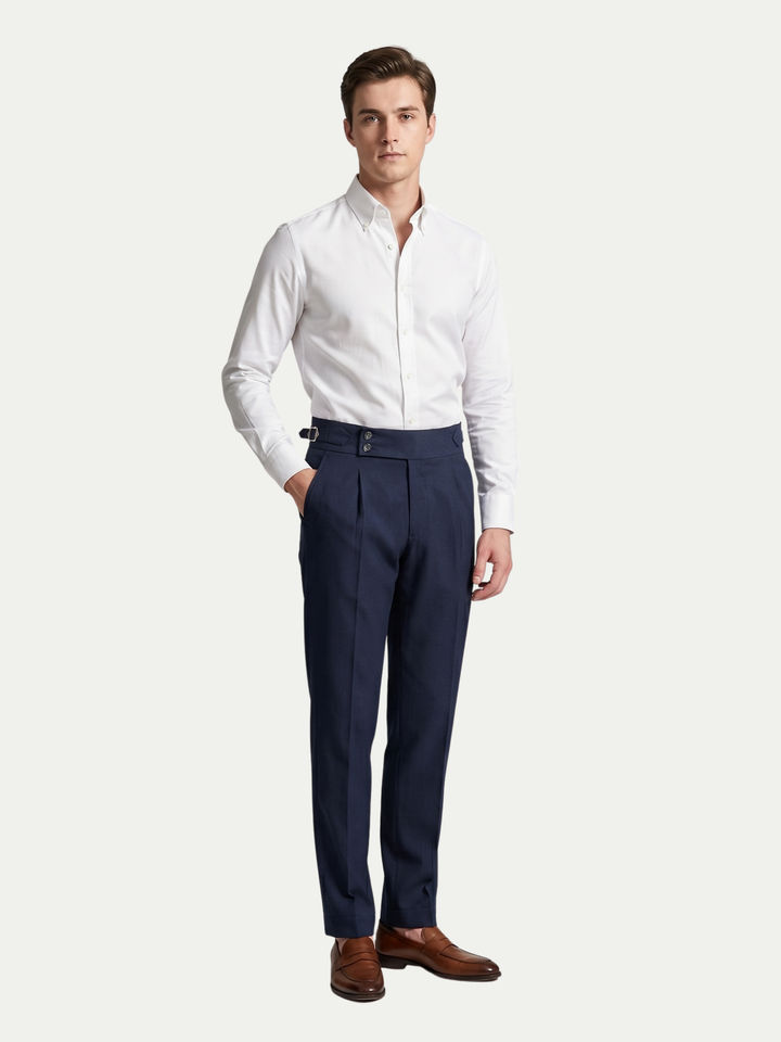 Herenpantalon met hoge taille, dubbele plooien en gespband
