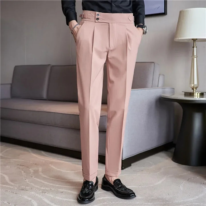 Herenpantalon met hoge taille, dubbele plooien en gespband