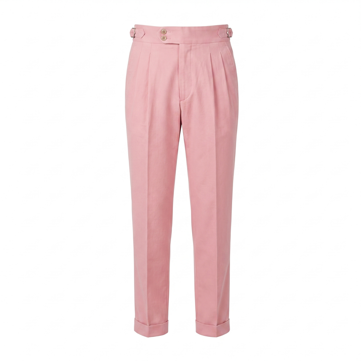Herenpantalon met hoge taille, dubbele plooien en gespband