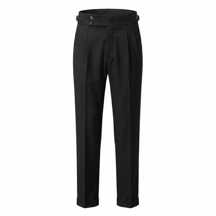 Herenpantalon met hoge taille, dubbele plooien en gespband