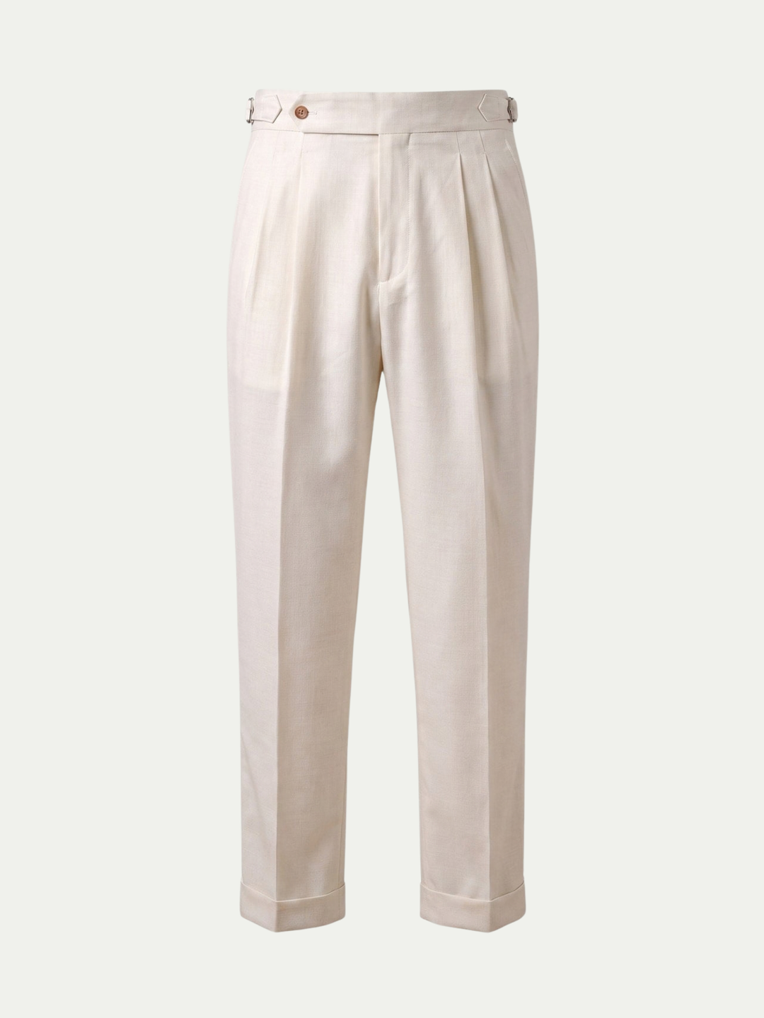 Pantaloni da uomo in lana pettinata con piega, gamba dritta e risvolto al fondo