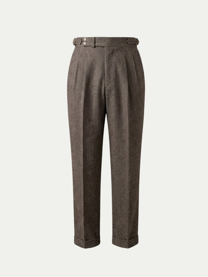 Rechte herenbroek van katoen met hoge taille en elastische tailleband