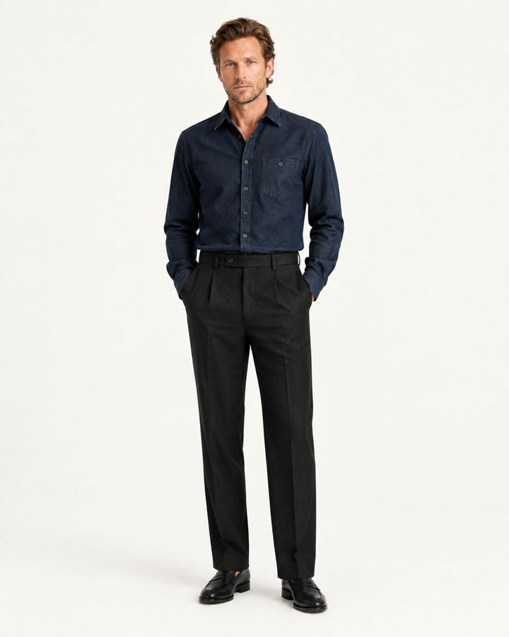 Men's Pull-On Dress Trousers with Straight Leg and Pleated Front
