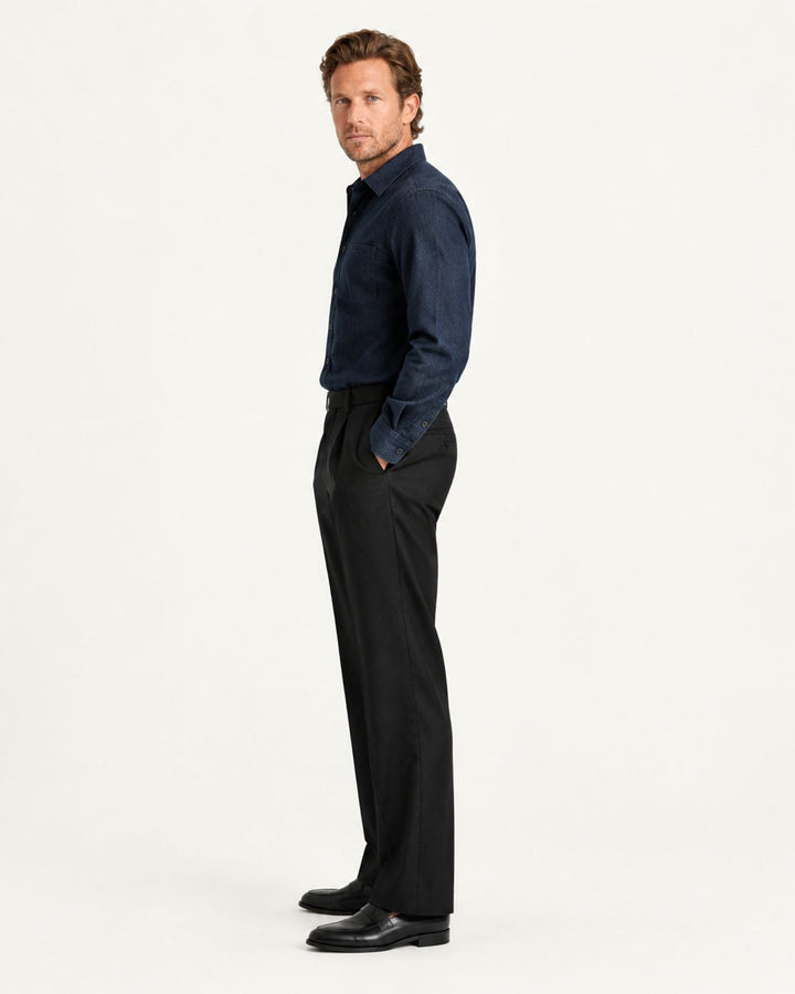 Men's Pull-On Dress Trousers with Straight Leg and Pleated Front