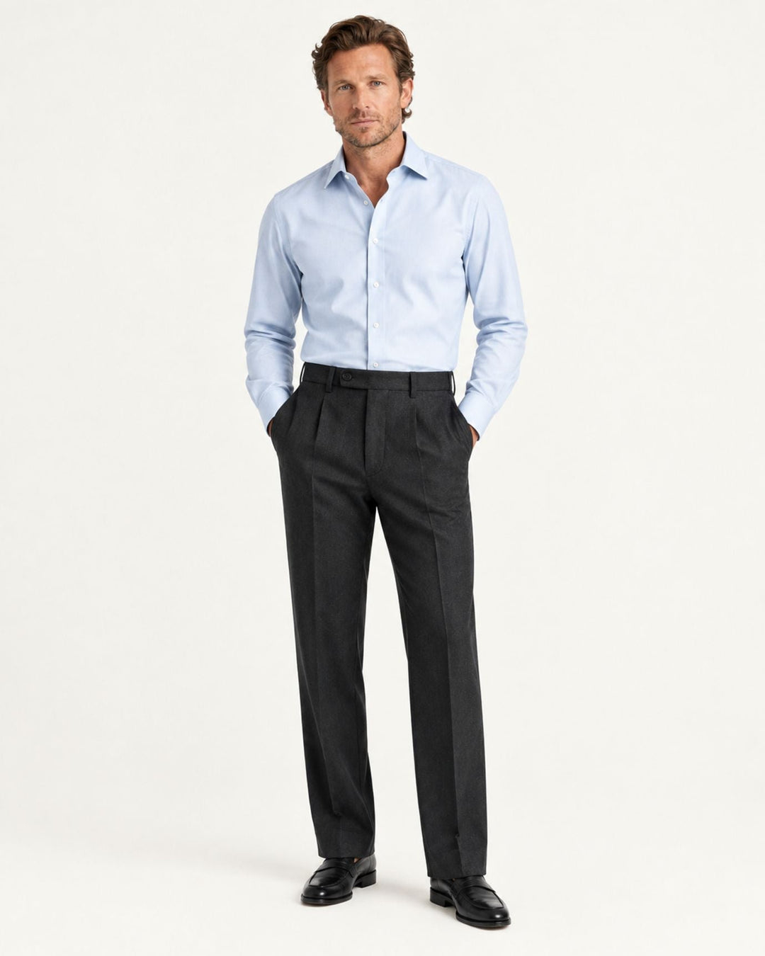 Men's Pull-On Dress Trousers with Straight Leg and Pleated Front