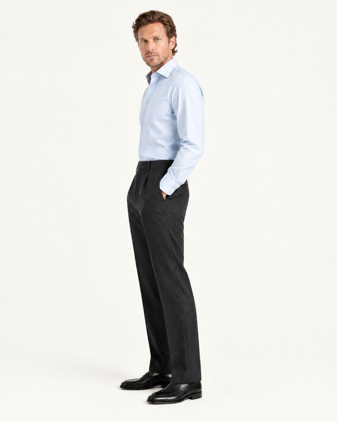 Men's Pull-On Dress Trousers with Straight Leg and Pleated Front
