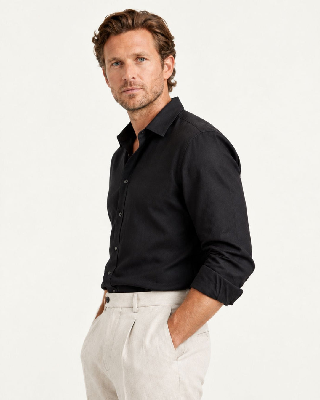 Men's Pull-On Dress Trousers with Straight Leg and Pleated Front
