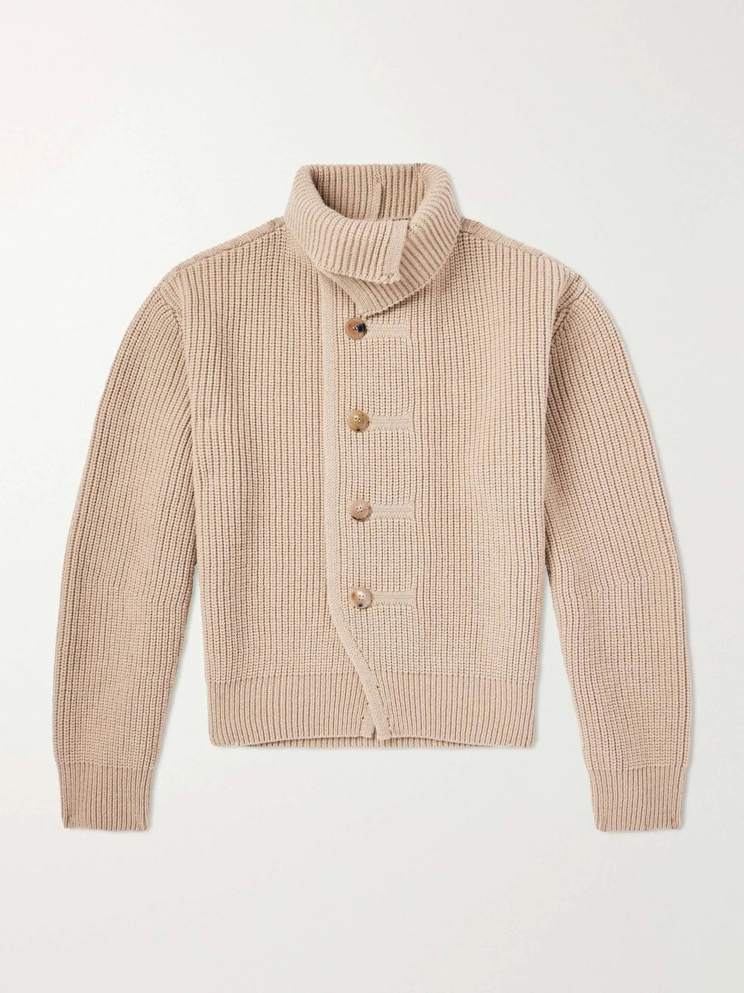 Herren-Strickjacke aus gerippter Wolle mit breitem Kragen und Knopfleiste