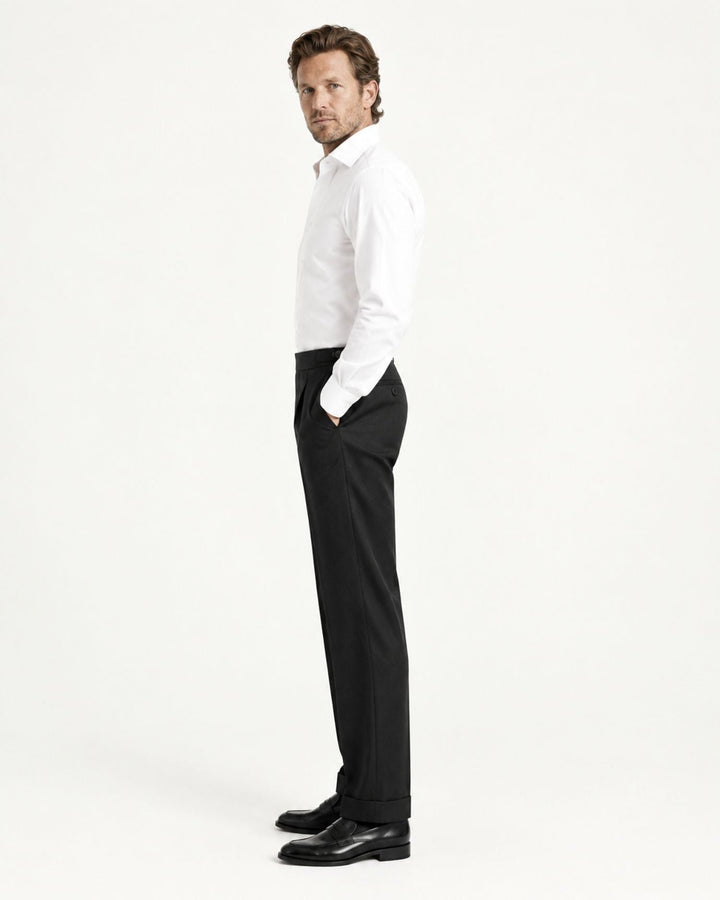 Men's Slim-Fit Dress Trousers with Pleated Front and Tapered Leg