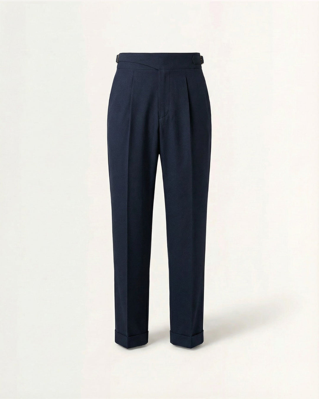 Pantaloni da uomo in lana pettinata con piega, gamba dritta e risvolto al fondo