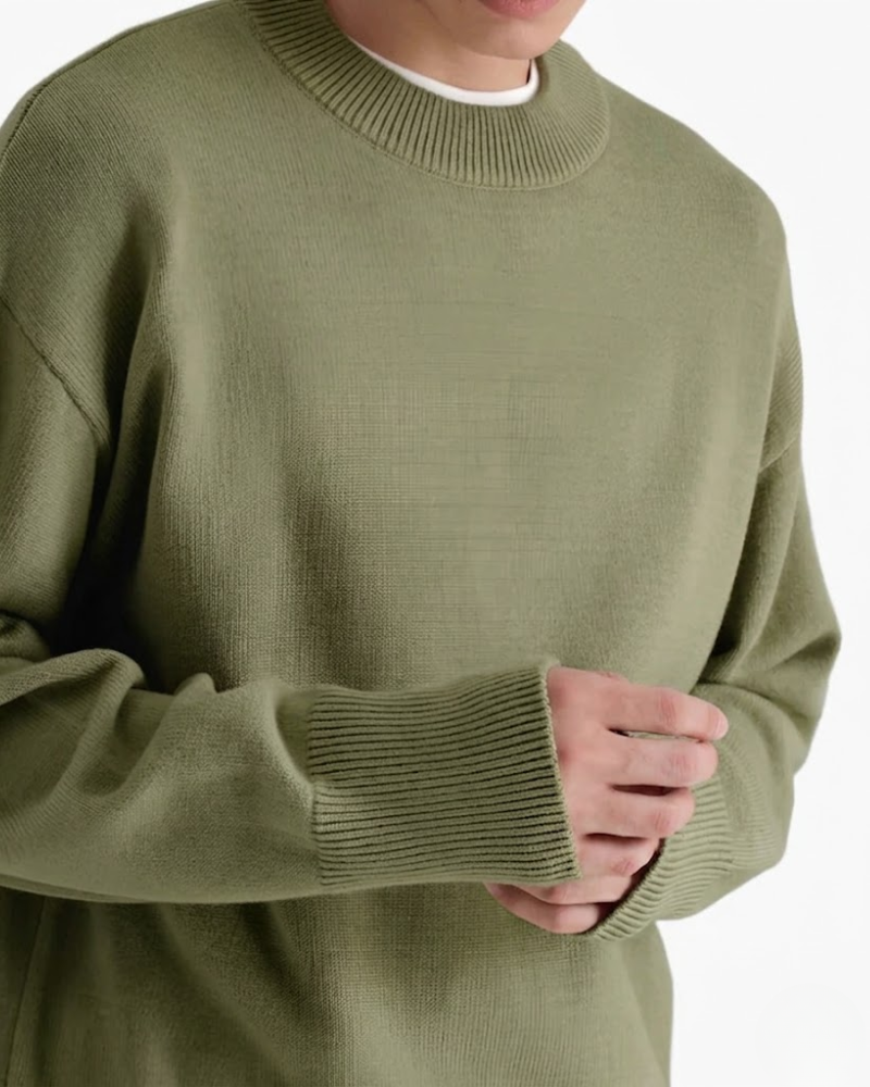 Herrenpullover aus Merinowollmischung mit Stehkragen und Rippbündchen