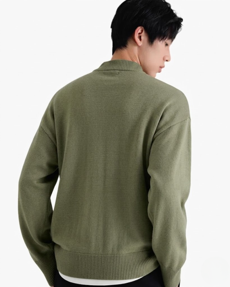 Herrenpullover aus Merinowollmischung mit Stehkragen und Rippbündchen