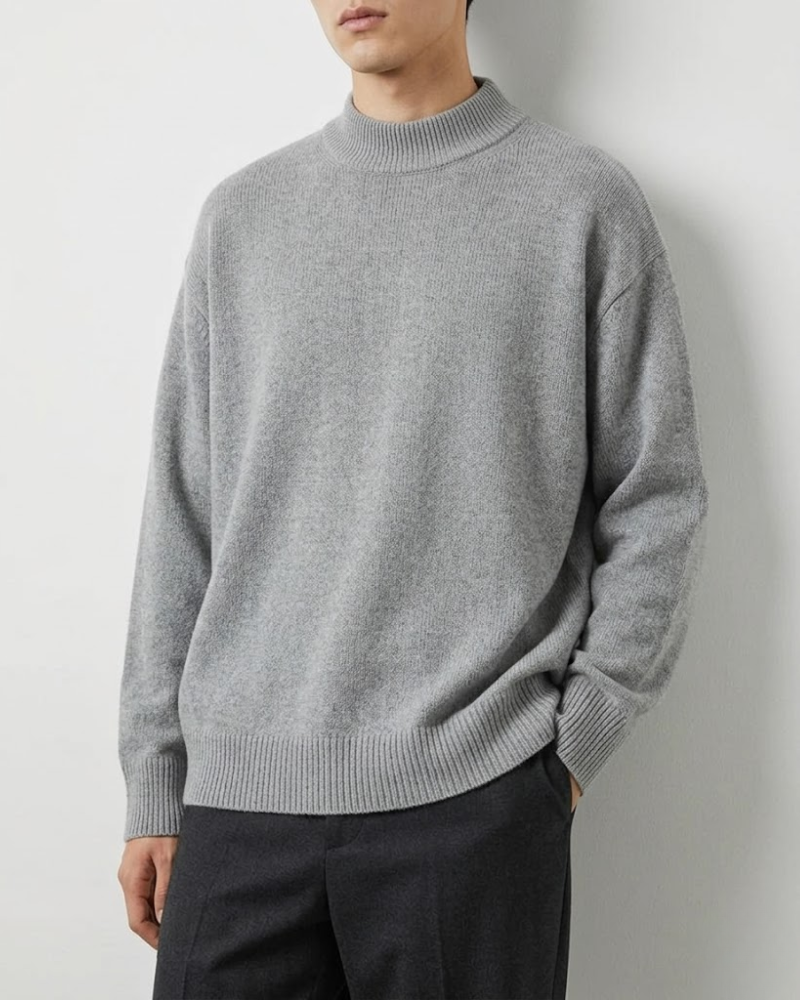 Herrenpullover aus Merinowollmischung mit Stehkragen und Rippbündchen