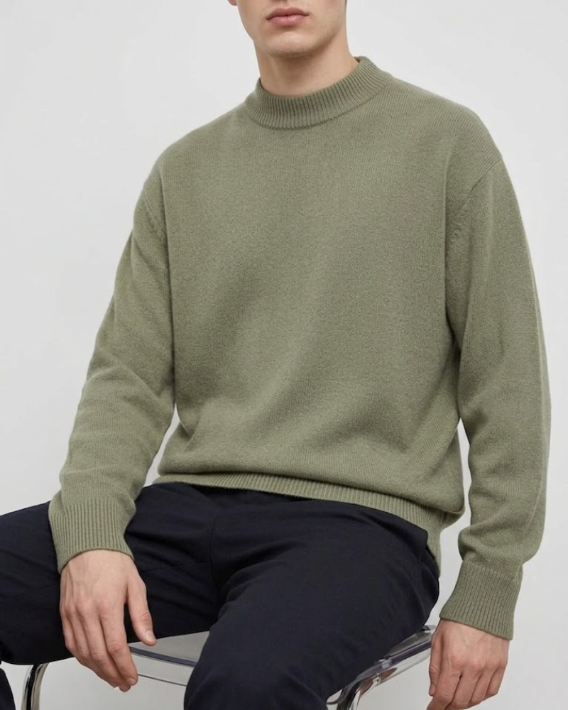 Herrenpullover aus Merinowollmischung mit Stehkragen und Rippbündchen