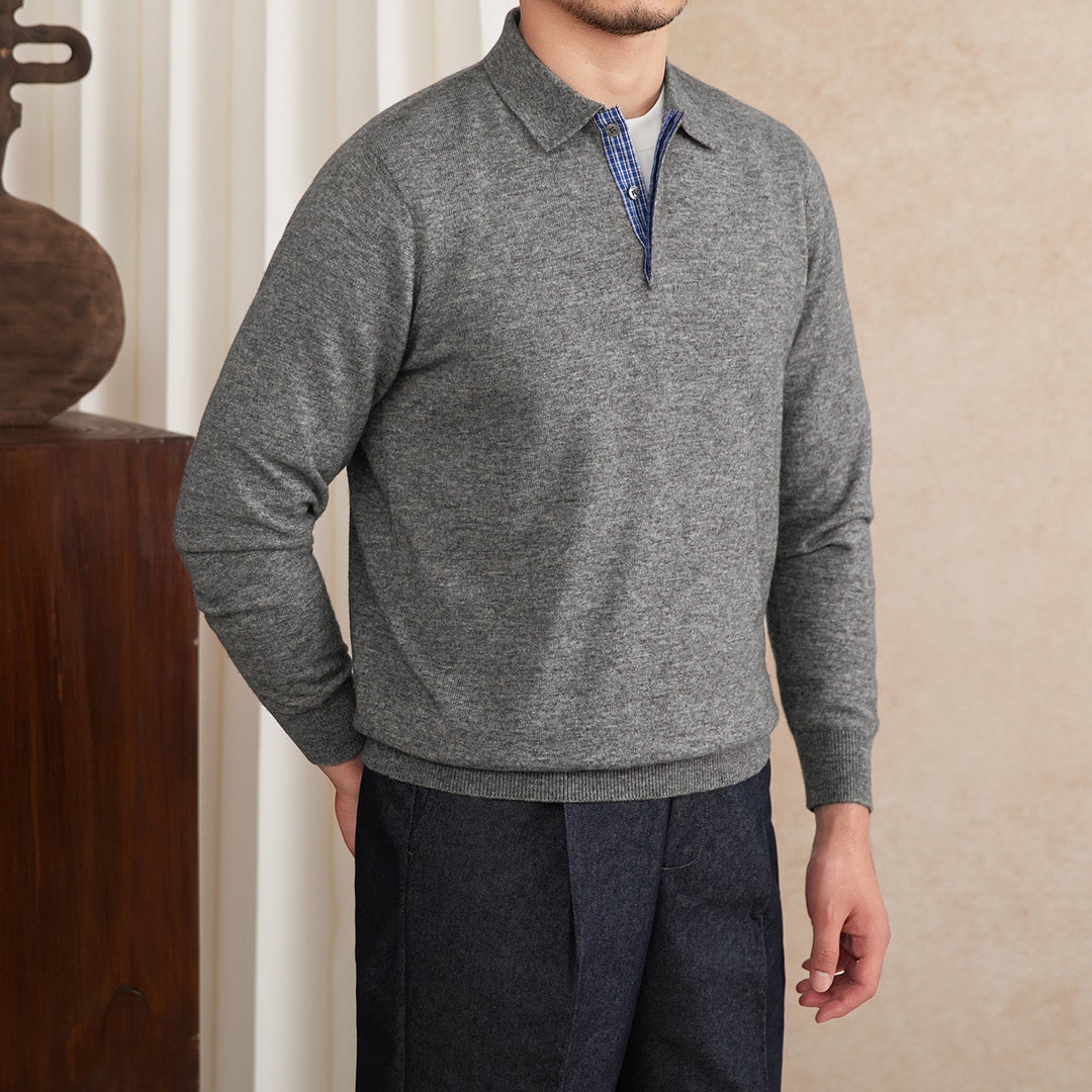 Men's Half-Zip Knit Sweater with Ribbed Collar and Trim
