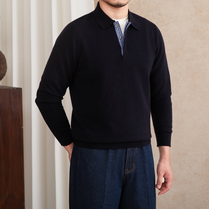 Men's Half-Zip Knit Sweater with Ribbed Collar and Trim