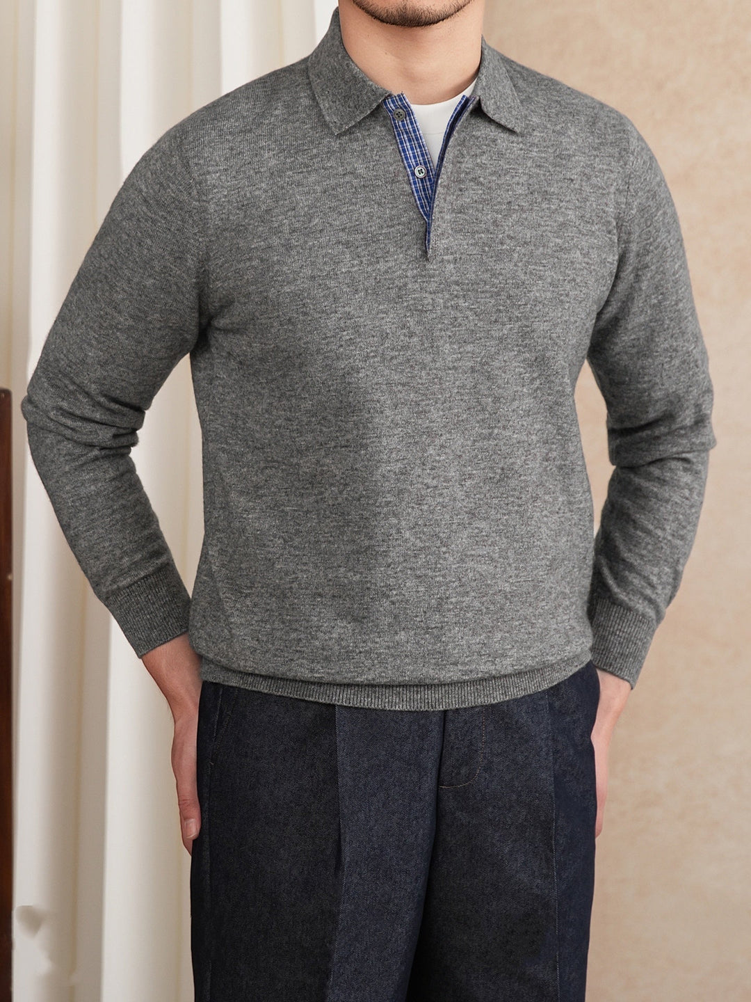Men's Half-Zip Knit Sweater with Ribbed Collar and Trim