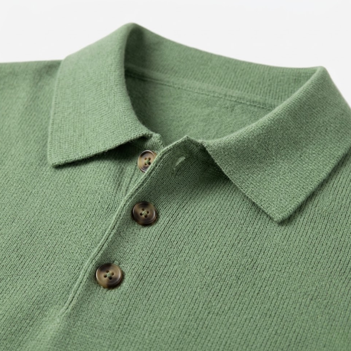 Polo Homme Manches Longues en Maille Coupe Slim avec Poignets Côtelés
