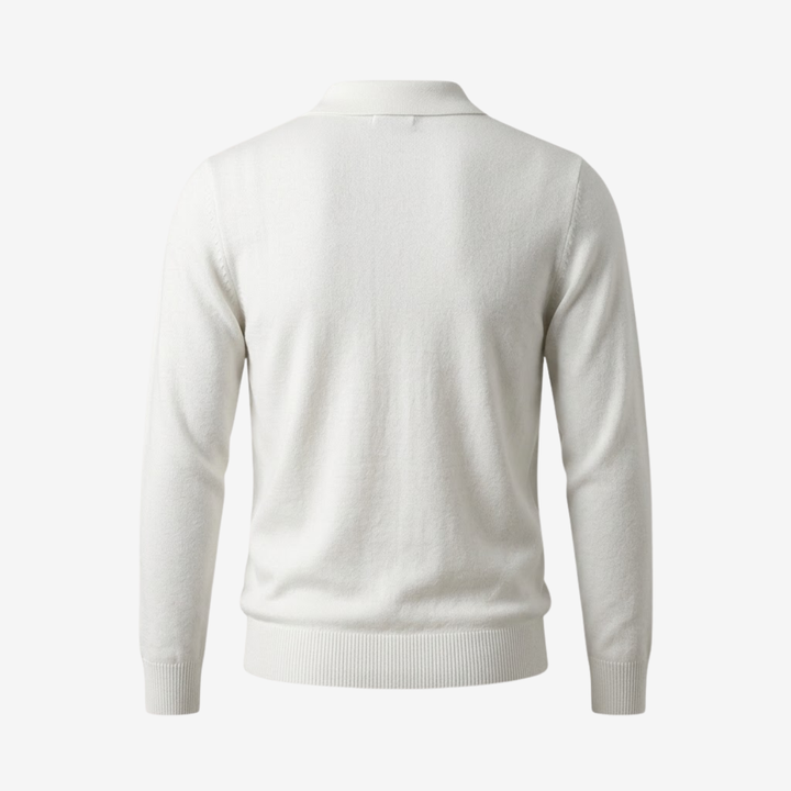 Polo Homme Manches Longues en Maille Coupe Slim avec Poignets Côtelés