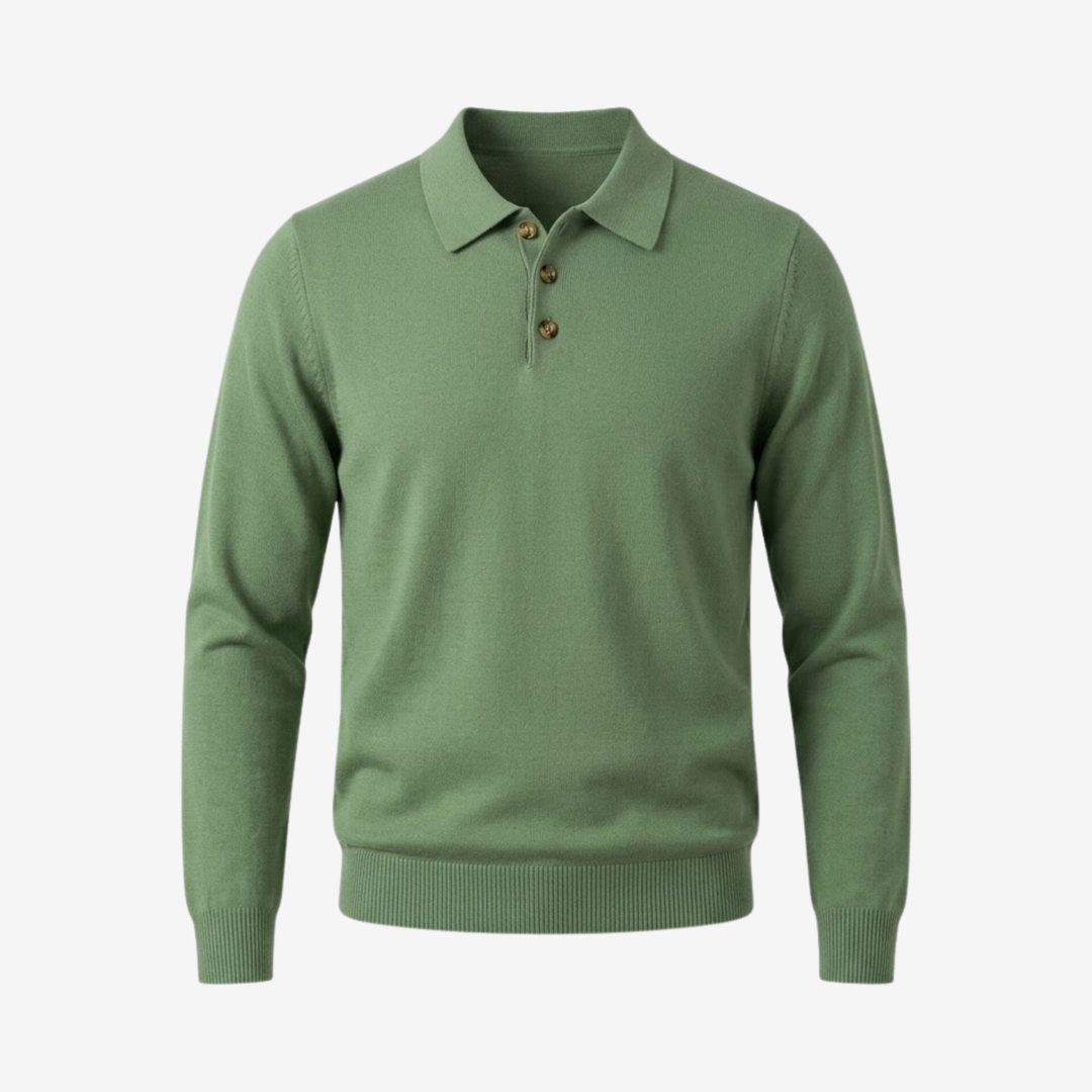 Polo Homme Manches Longues en Maille Coupe Slim avec Poignets Côtelés