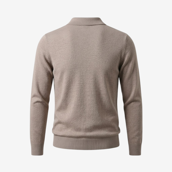 Polo Homme Manches Longues en Maille Coupe Slim avec Poignets Côtelés