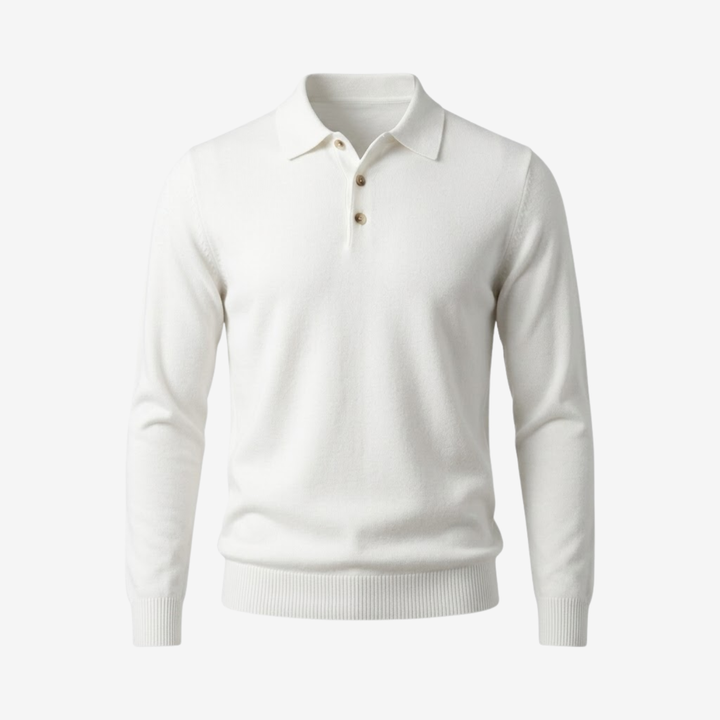 Polo Homme Manches Longues en Maille Coupe Slim avec Poignets Côtelés