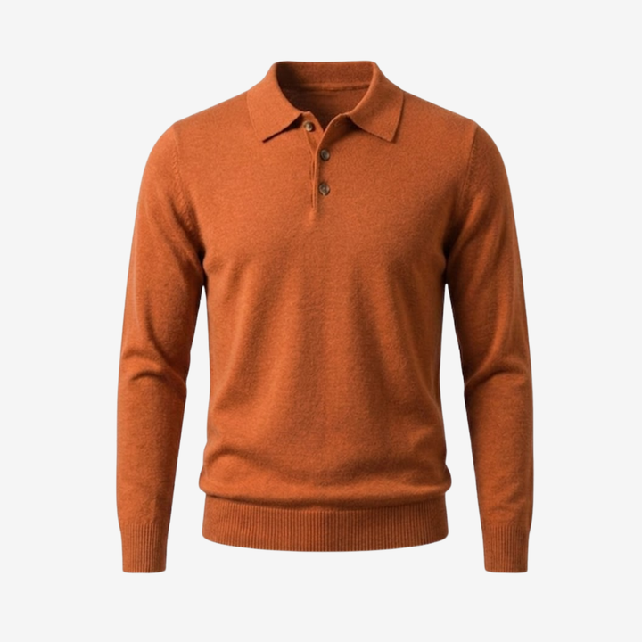 Polo Homme Manches Longues en Maille Coupe Slim avec Poignets Côtelés