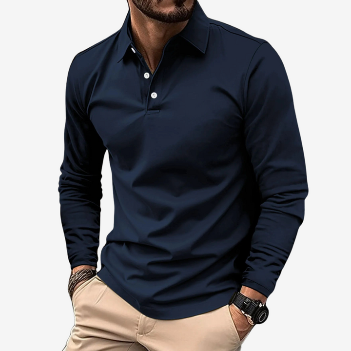 Langarm-Poloshirt für Herren aus Stretch-Strick mit Knopfleiste