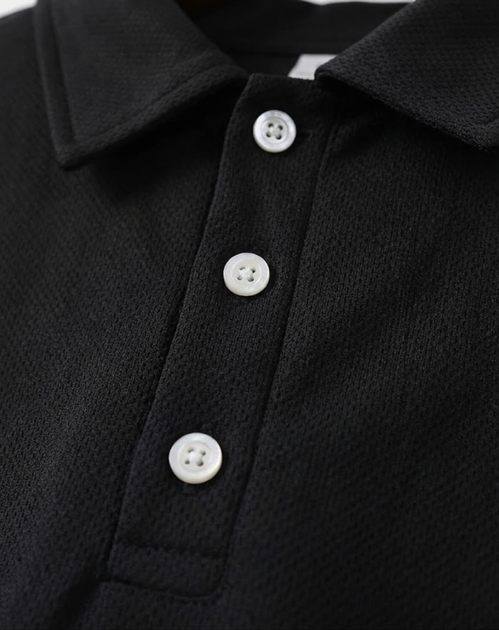 Langarm-Poloshirt für Herren aus Stretch-Strick mit Knopfleiste