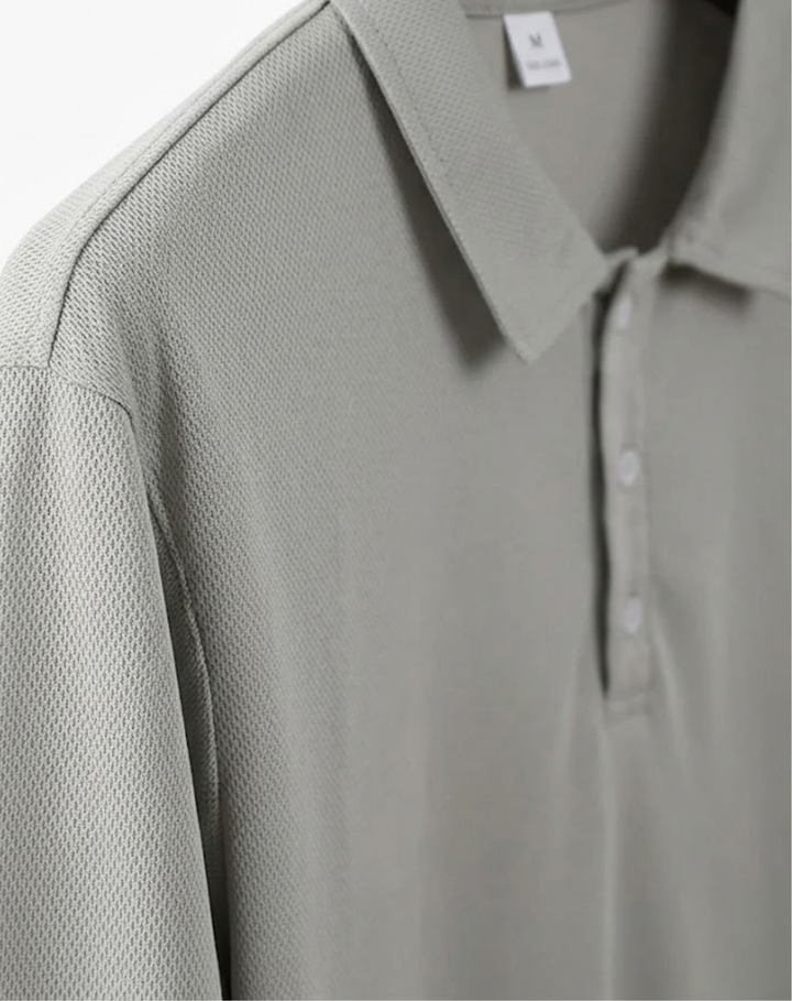 Langarm-Poloshirt für Herren aus Stretch-Strick mit Knopfleiste