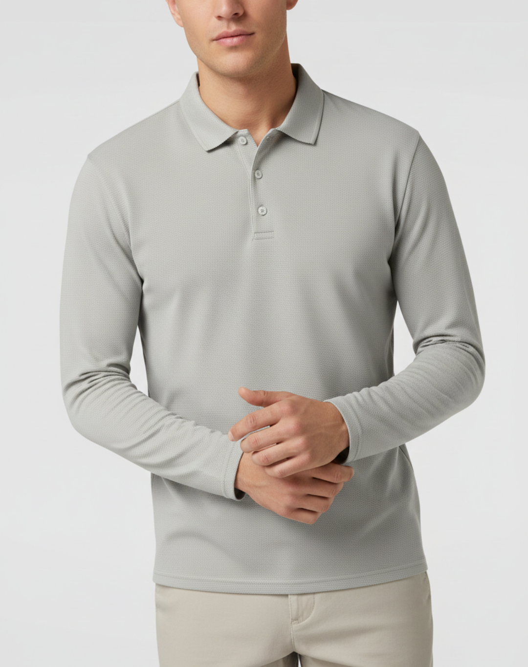 Langarm-Poloshirt für Herren aus Stretch-Strick mit Knopfleiste