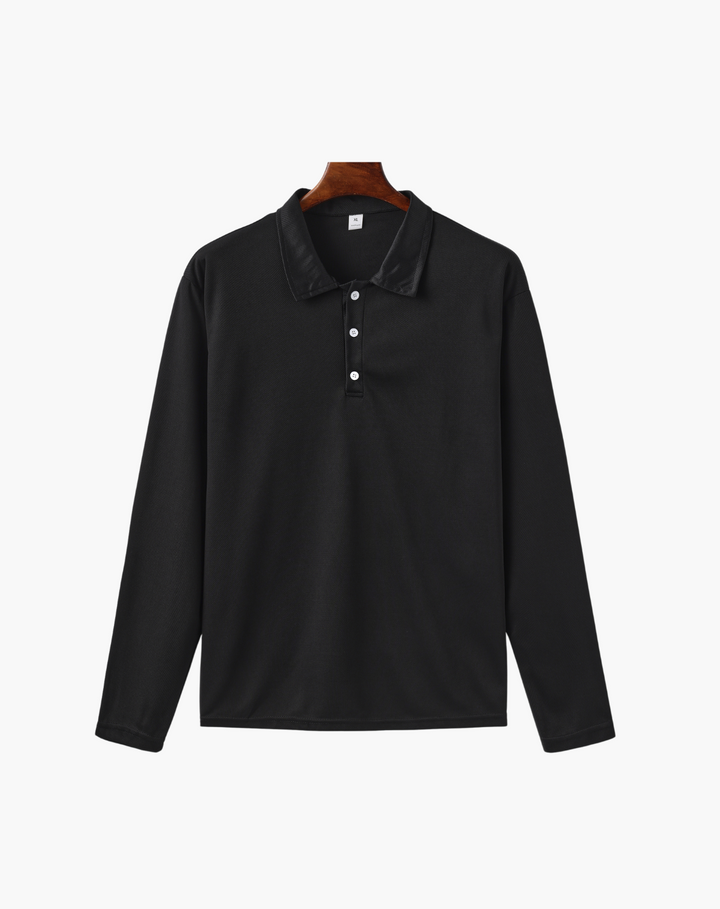 Langarm-Poloshirt für Herren aus Stretch-Strick mit Knopfleiste