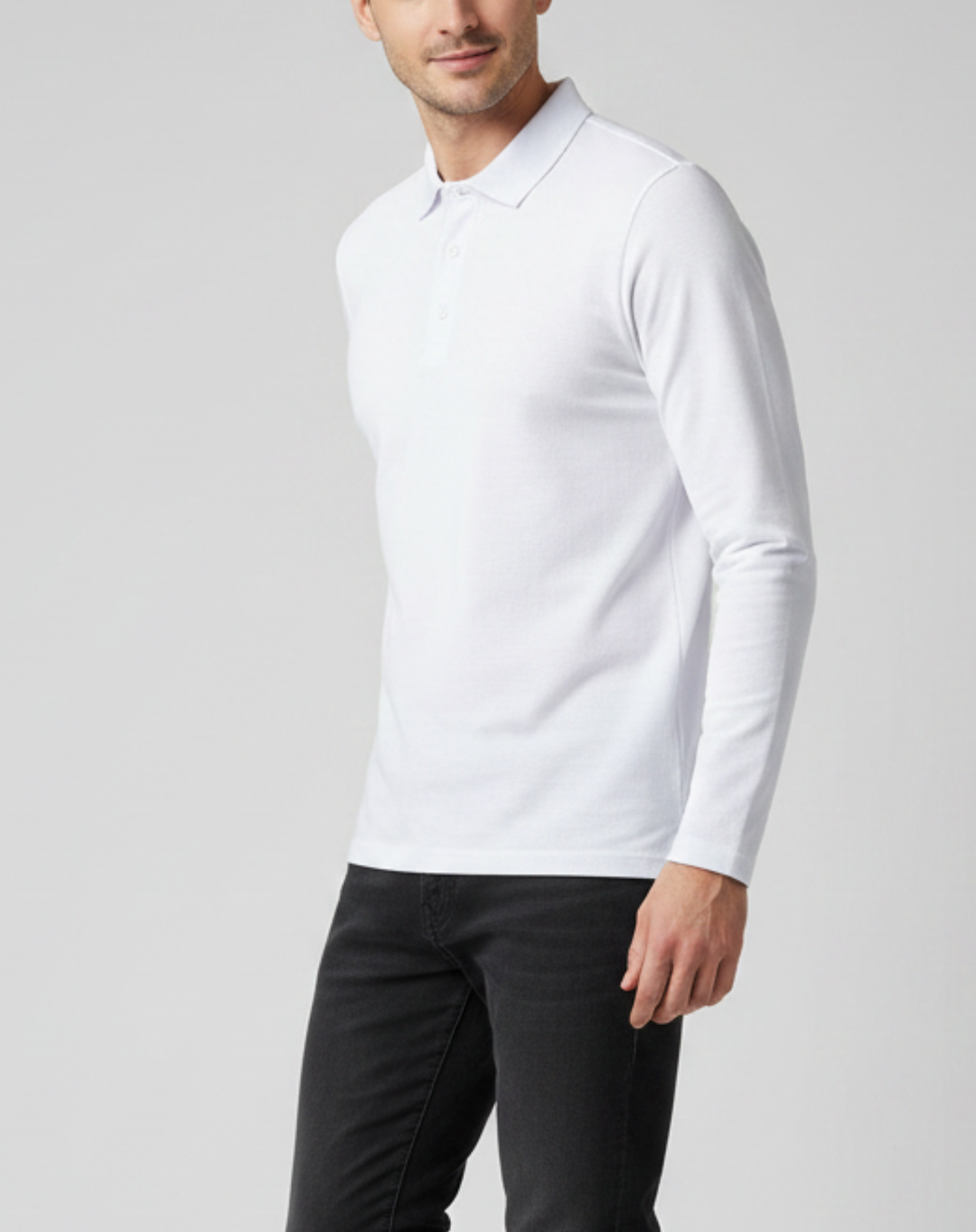 Langarm-Poloshirt für Herren aus Stretch-Strick mit Knopfleiste