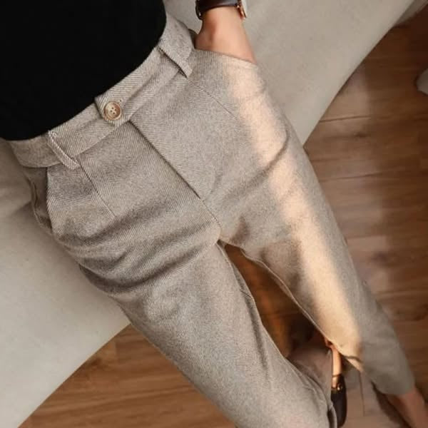 Pantalon Homme à Motif Chevrons avec Jambe Fuselée et Bouton Latéral
