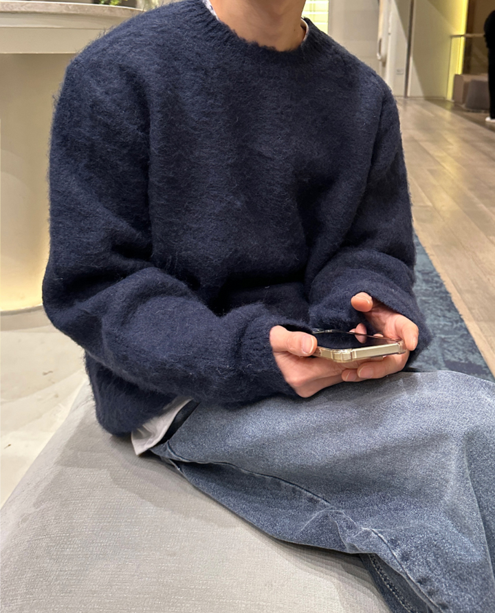 Pull Homme Col Rond en Maille Texturée avec Bordures Côtelées