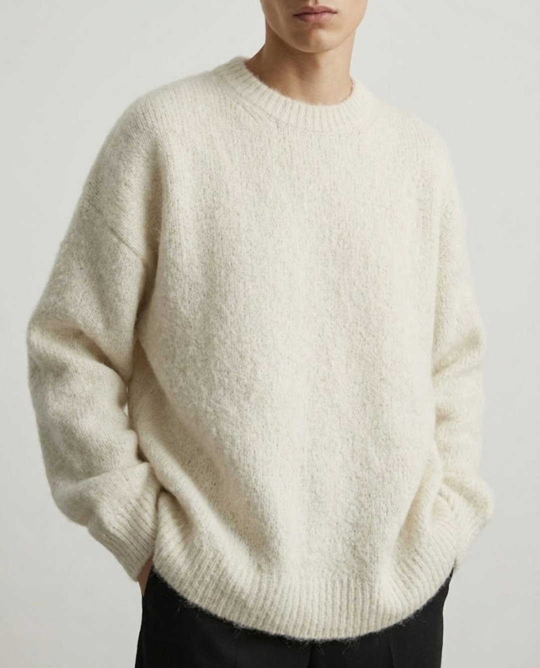 Pull Homme Col Rond en Maille Texturée avec Bordures Côtelées