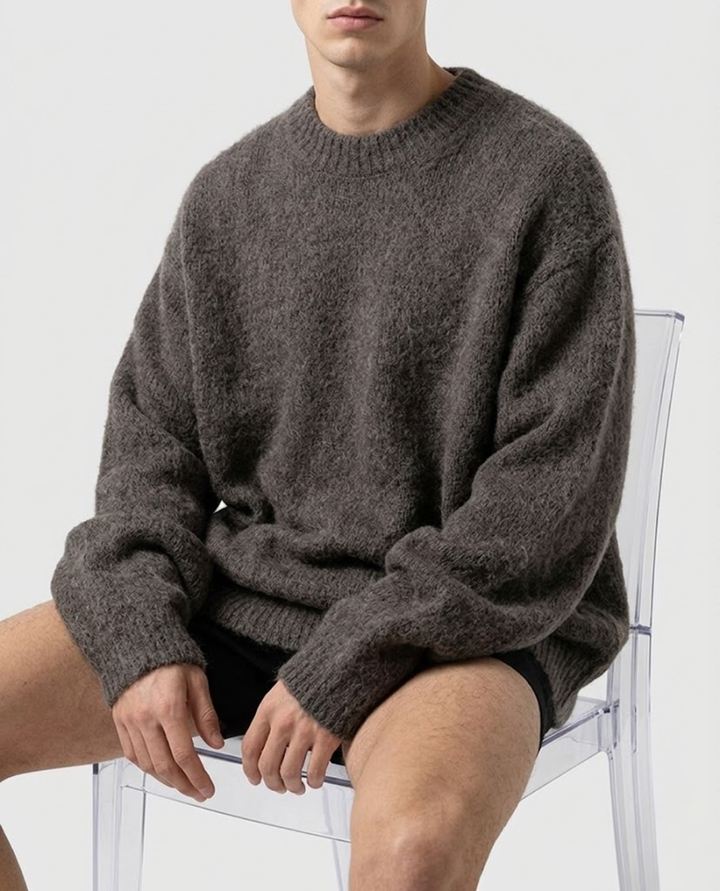 Pull Homme Col Rond en Maille Texturée avec Bordures Côtelées