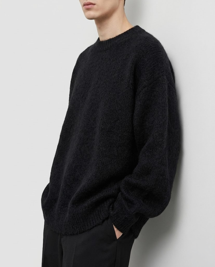 Pull Homme Col Rond en Maille Texturée avec Bordures Côtelées