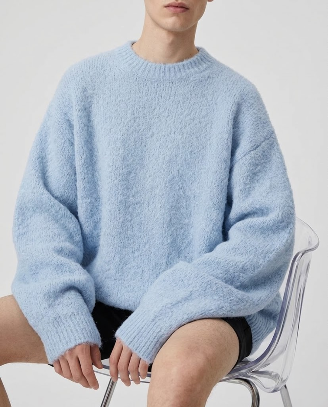 Pull Homme Col Rond en Maille Texturée avec Bordures Côtelées