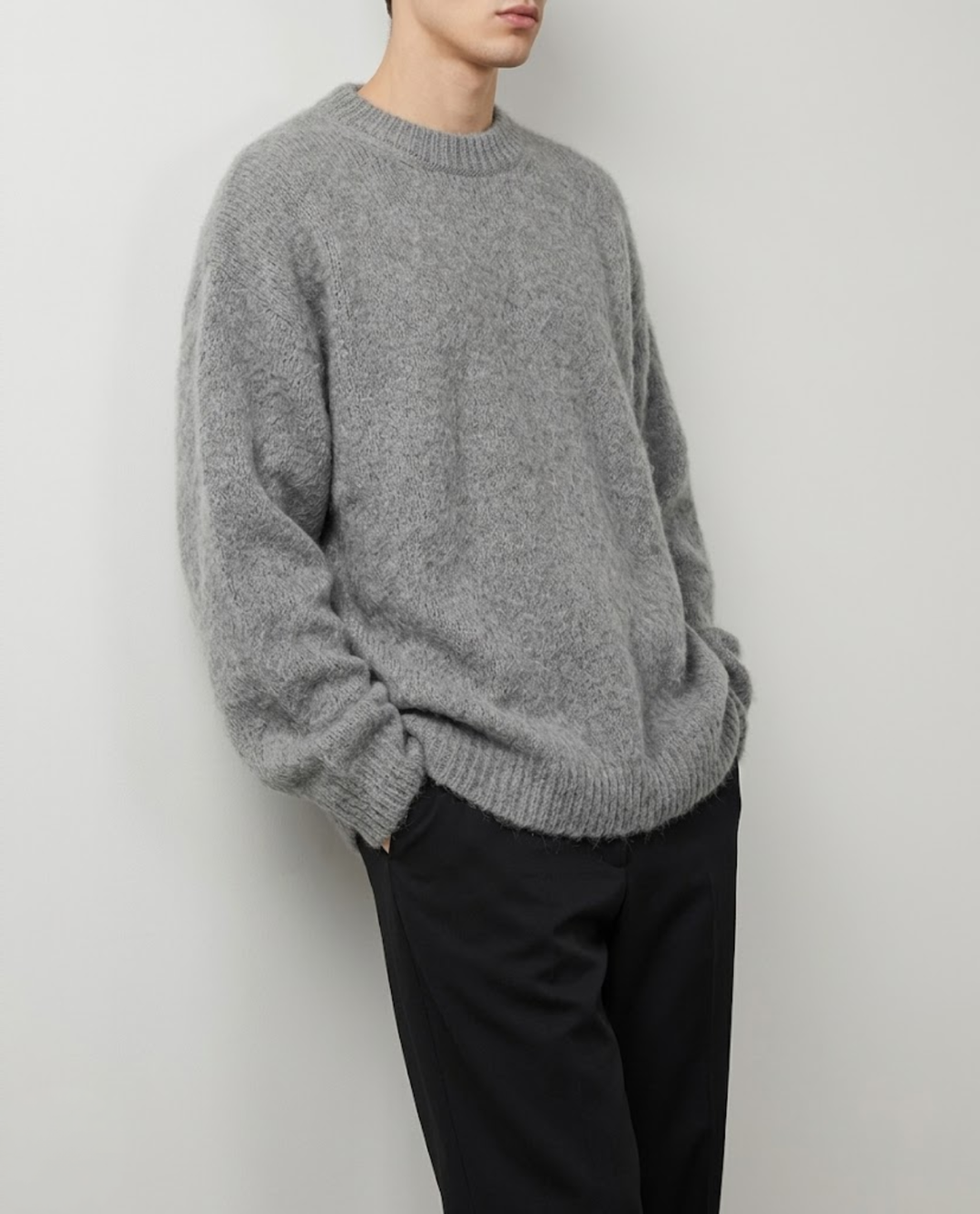 Pull Homme Col Rond en Maille Texturée avec Bordures Côtelées