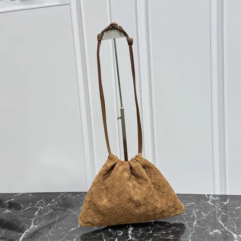 Sac À Épaule Femme en Daim Tissé Main avec Fermeture Cordon