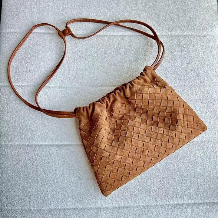 Sac À Épaule Femme en Daim Tissé Main avec Fermeture Cordon