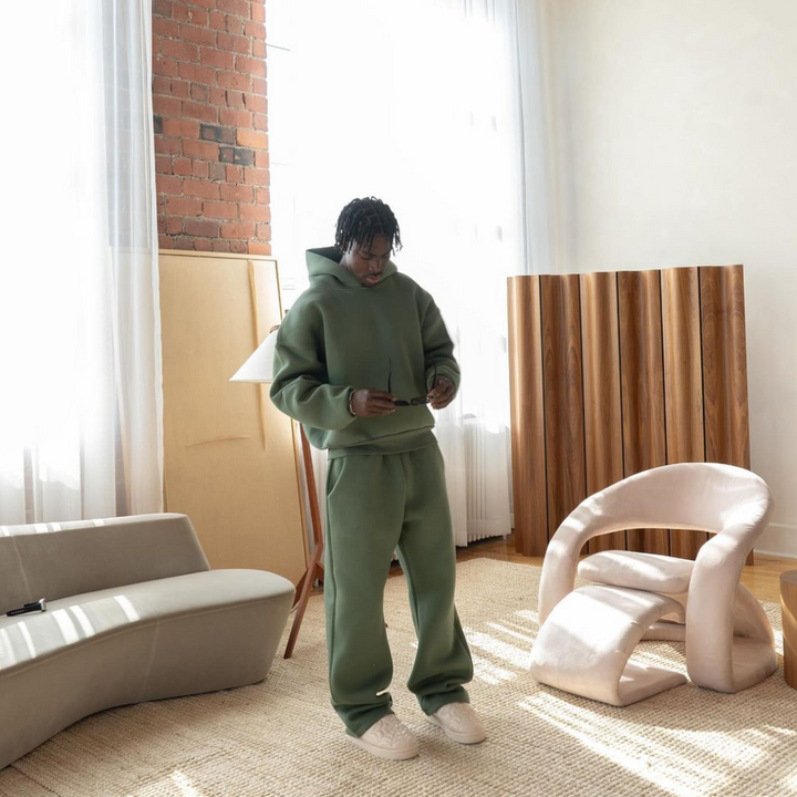 Ensemble Surdimensionné Homme À Capuche Et Pantalon De Jogging Uni