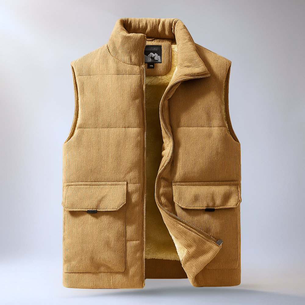 Gilet Homme Velours Côtelé Doublure Polaire Zippé