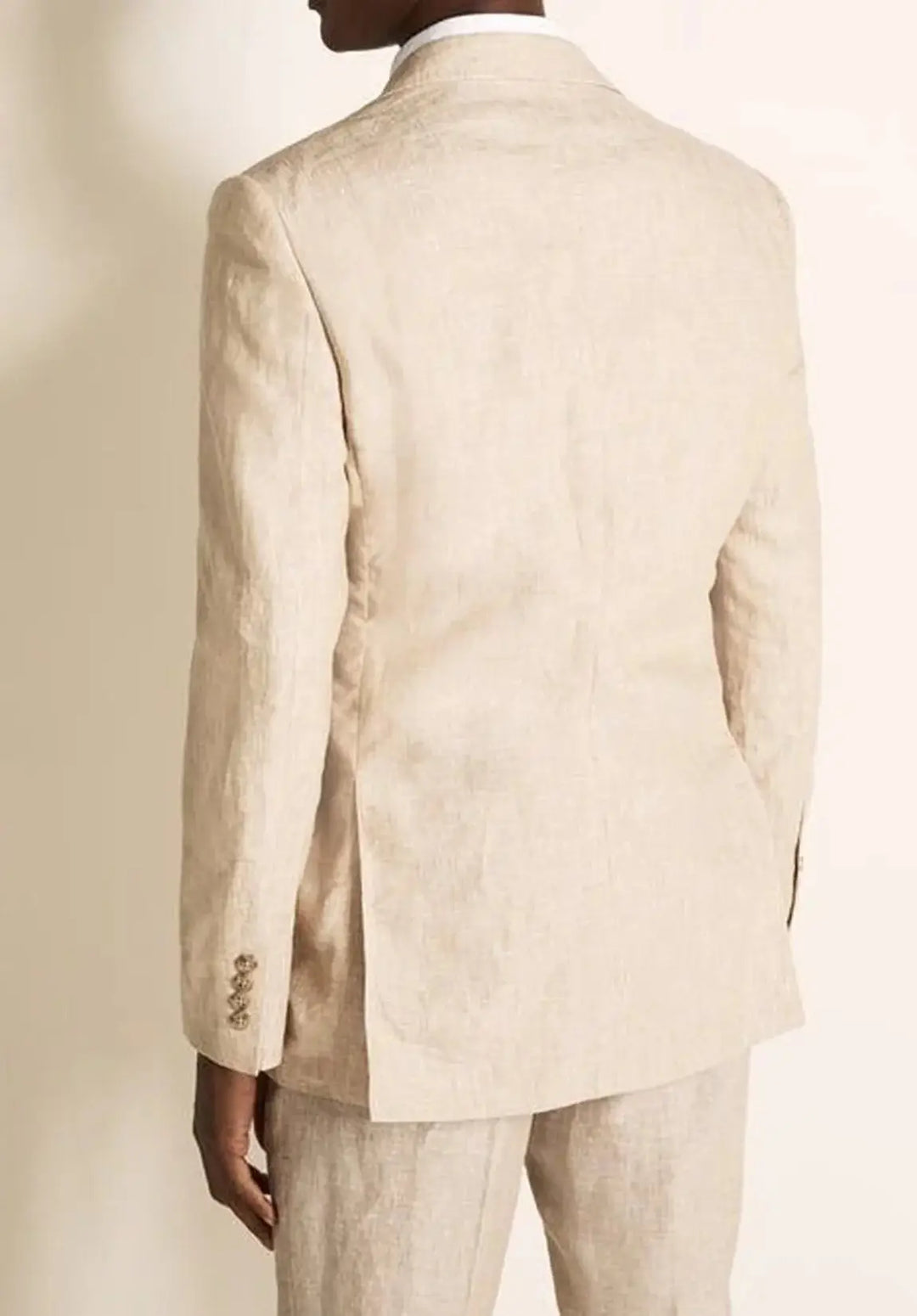 Costume Trois Pièces Homme Coupe Slim en Lin Respirant avec Col Notch et Gilet Six Boutons