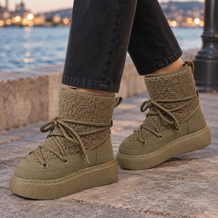 Bottes de Neige Femme Plateforme Lacets Tige Texturée