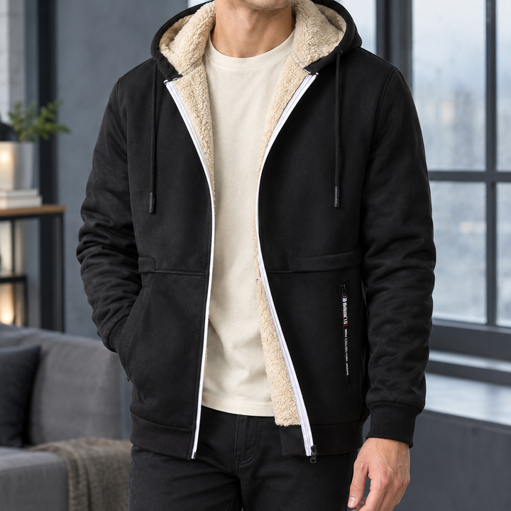 Sweat à Capuche Homme Doublé Sherpa Zippé avec Poches
